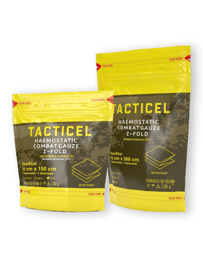 Tacticel Hemostatic Combat Gauze Z-Fold – Absorbable Hemostat – Oxidized Cellulose (OC) Tacticel Hemostatic Combat Gauze Z-Fold - Absorbable Hemostat - Oxidized Cellulose (OC)
