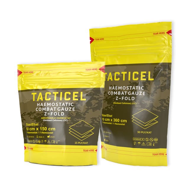 Tacticel Hemostatic Combat Gauze Z-Fold - Absorbable Hemostat - Oxidized Cellulose (OC)